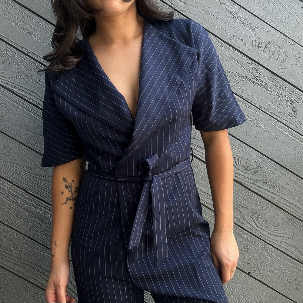 ASOS Dark Blue Pinstripe Jumpsuit